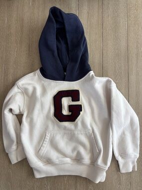 GAP White Hoodie with Navy Hood and Maroon Patch